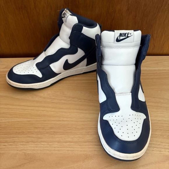 NIKE x SACAI sz 9 Dunk Lux High No Laces White Navy Blue 776446 Nikelab - Picture 1 of 13